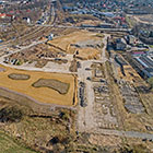 Die Fläche des ehemaligen VEB Chemiehandel (Zuckerfabrik) im April 2021 aus Südwesten. (Luftbild: Berth Brinkmann)